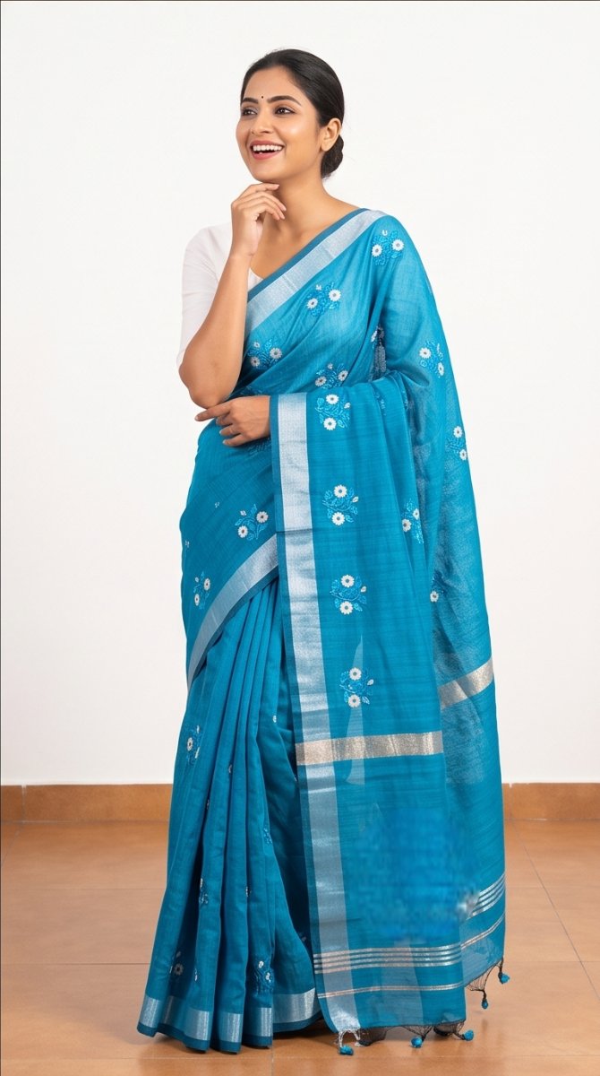 EMBROIDERY ON LINEN SAREE - View 25