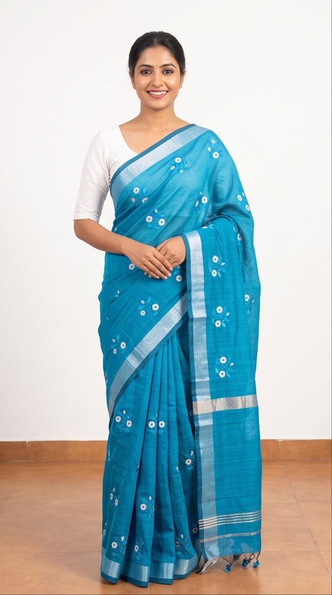 EMBROIDERY ON LINEN SAREE - View 26