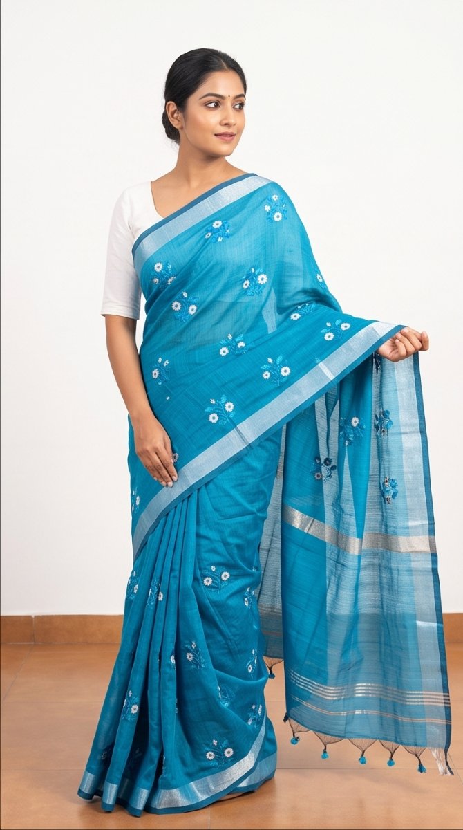 EMBROIDERY ON LINEN SAREE - View 27