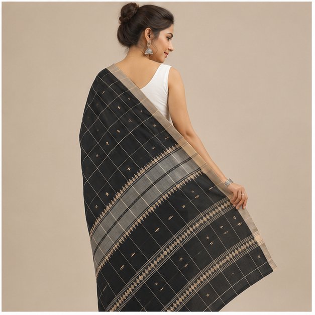 PREMIUM DHANIYAKHALI COTTON CHECKS HANDLOOM SAREE - View 2