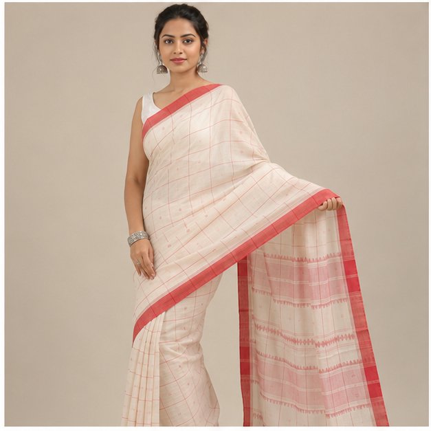PREMIUM DHANIYAKHALI COTTON CHECKS HANDLOOM SAREE - View 8