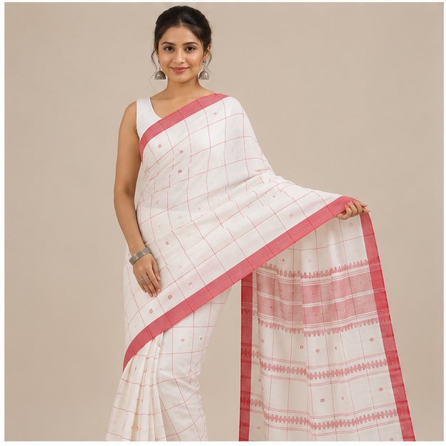 PREMIUM DHANIYAKHALI COTTON CHECKS HANDLOOM SAREE - View 10