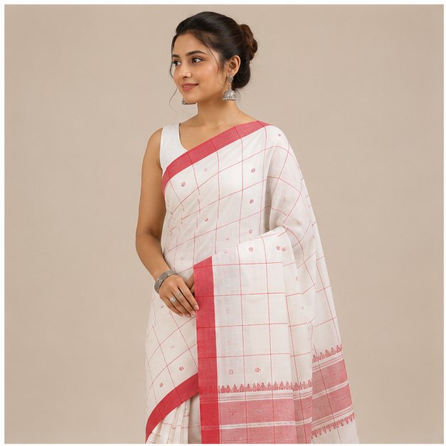 PREMIUM DHANIYAKHALI COTTON CHECKS HANDLOOM SAREE - View 11