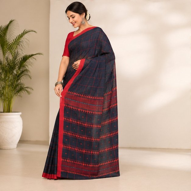PREMIUM DHANIYAKHALI COTTON CHECKS HANDLOOM SAREE - View 13