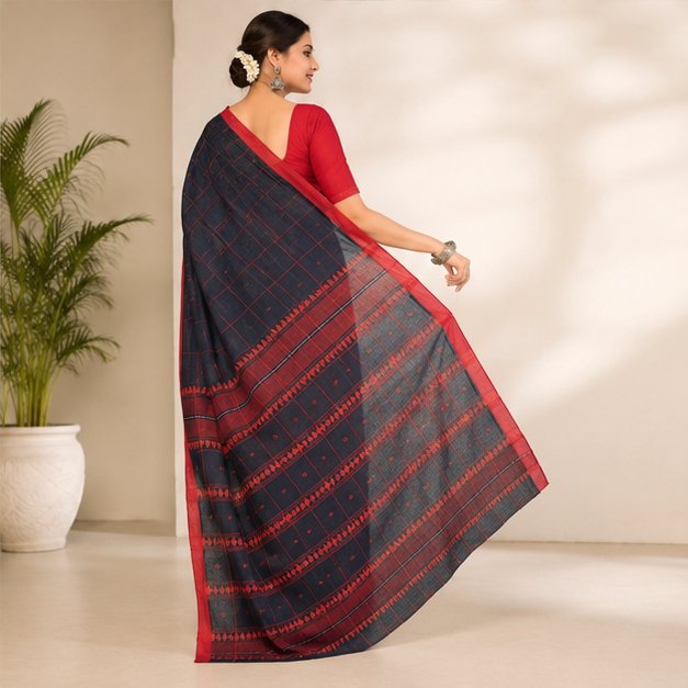 PREMIUM DHANIYAKHALI COTTON CHECKS HANDLOOM SAREE - View 14
