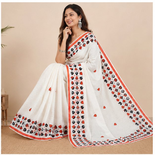 APPLICK ON ZARI STRIPED DHANIAKHALI SAREE