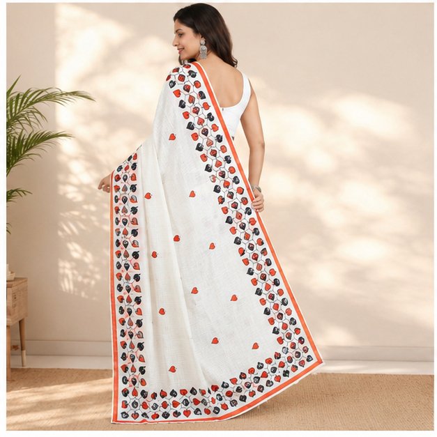APPLICK ON ZARI STRIPED DHANIAKHALI SAREE - View 2