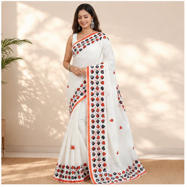 APPLICK ON ZARI STRIPED DHANIAKHALI SAREE - View 3