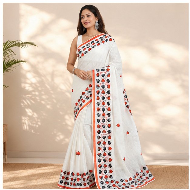APPLICK ON ZARI STRIPED DHANIAKHALI SAREE - View 4