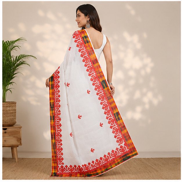 RESHAM KOTA GAMCHHA APPLICK SAREE - View 2