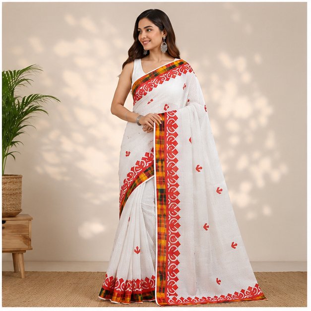 RESHAM KOTA GAMCHHA APPLICK SAREE - View 3