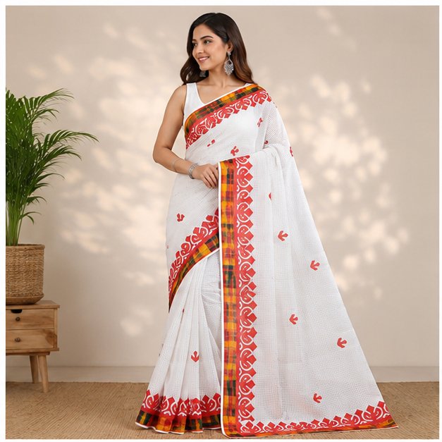 RESHAM KOTA GAMCHHA APPLICK SAREE - View 4