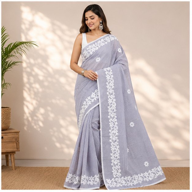 DHANIAKHALI TAANT APPLICK SAREE - View 2