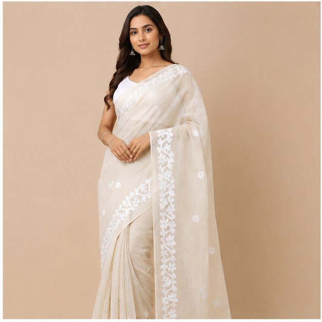 DHANIAKHALI TAANT APPLICK SAREE - View 9
