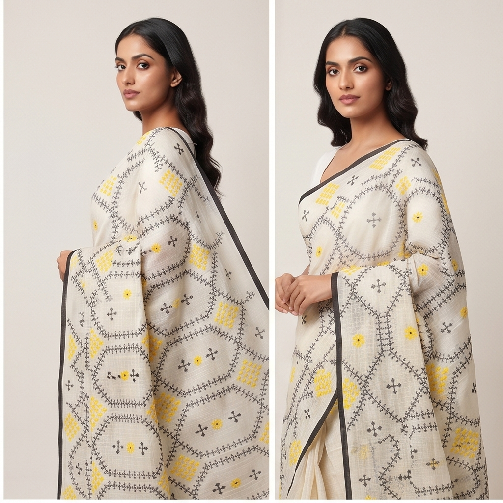 COTTON SAREE WITH KUCHH STITCH (HANDWOVEN) - View 6