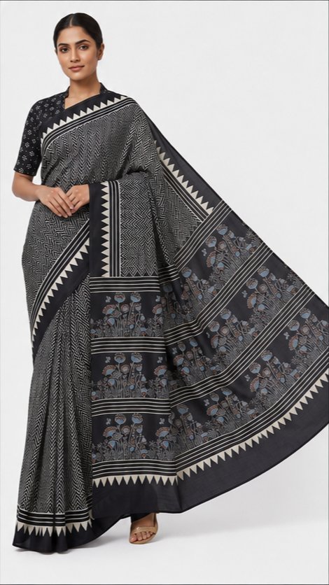 MODAL AJRAKH BLOCK PRINT SAREE(2)