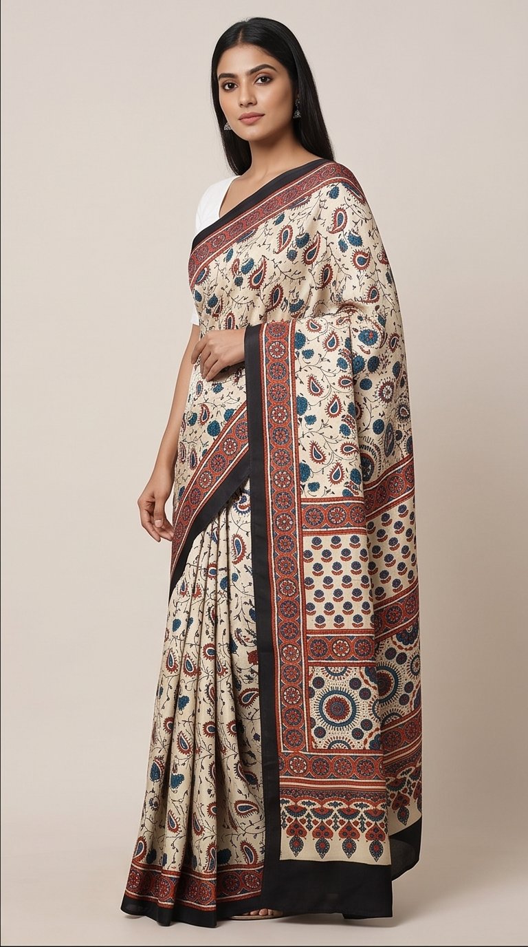 MODAL AJRAKH BLOCK PRINT SAREE(3)