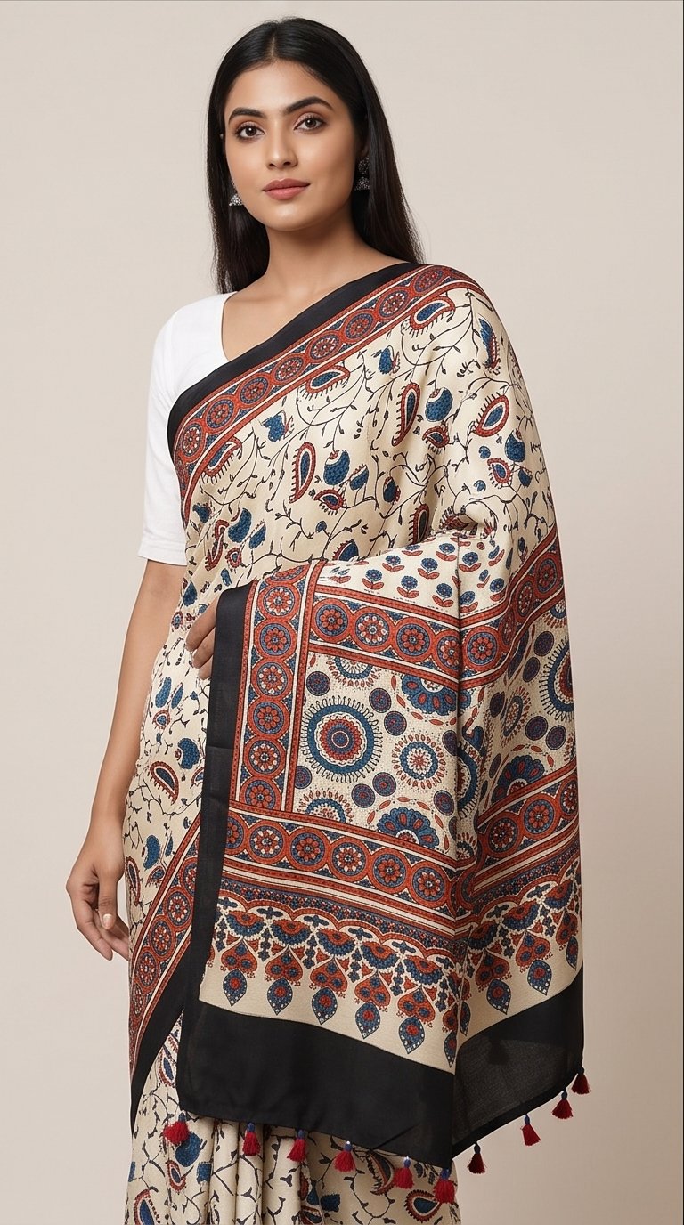 MODAL AJRAKH BLOCK PRINT SAREE(3) - View 2