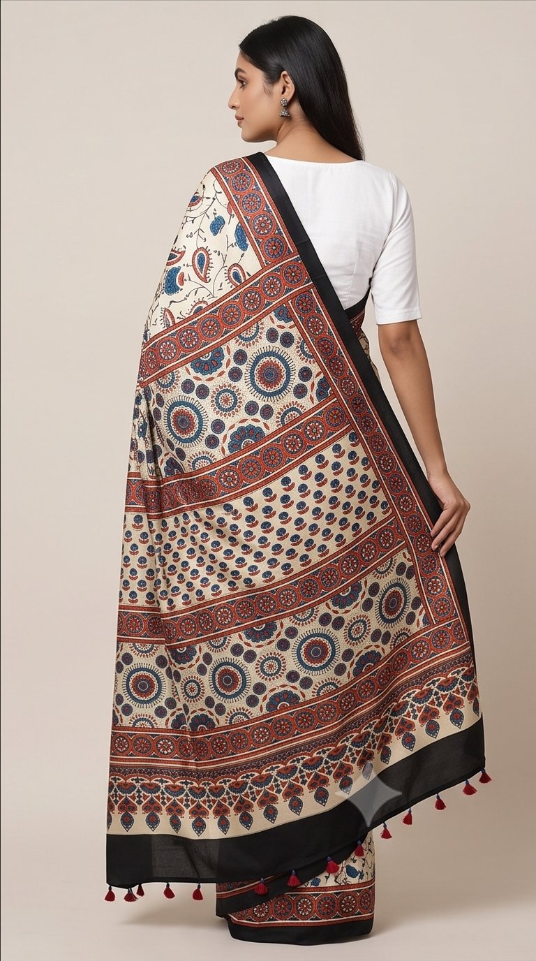 MODAL AJRAKH BLOCK PRINT SAREE(3) - View 3