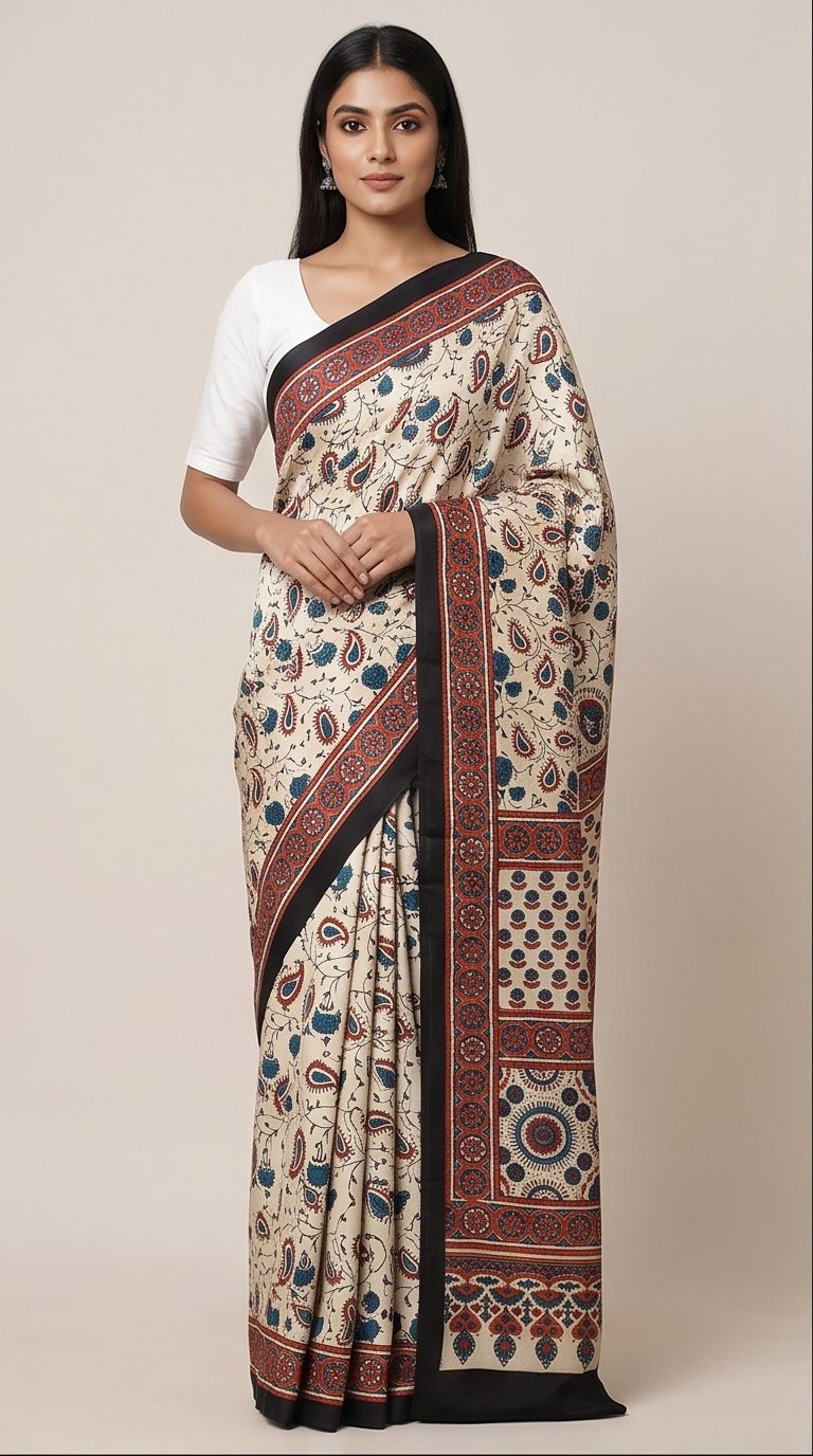 MODAL AJRAKH BLOCK PRINT SAREE(3) - View 4