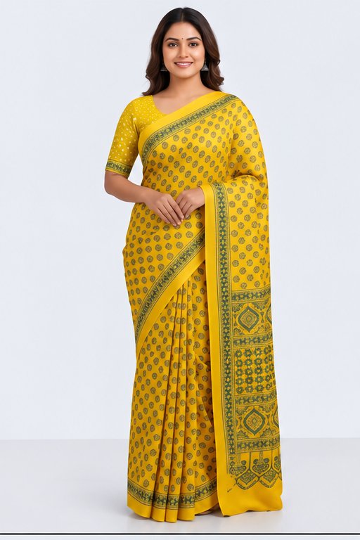 MODAL AJRAKH BLOCK PRINT SAREE(5)