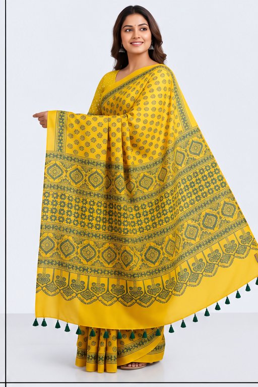MODAL AJRAKH BLOCK PRINT SAREE(5) - View 2