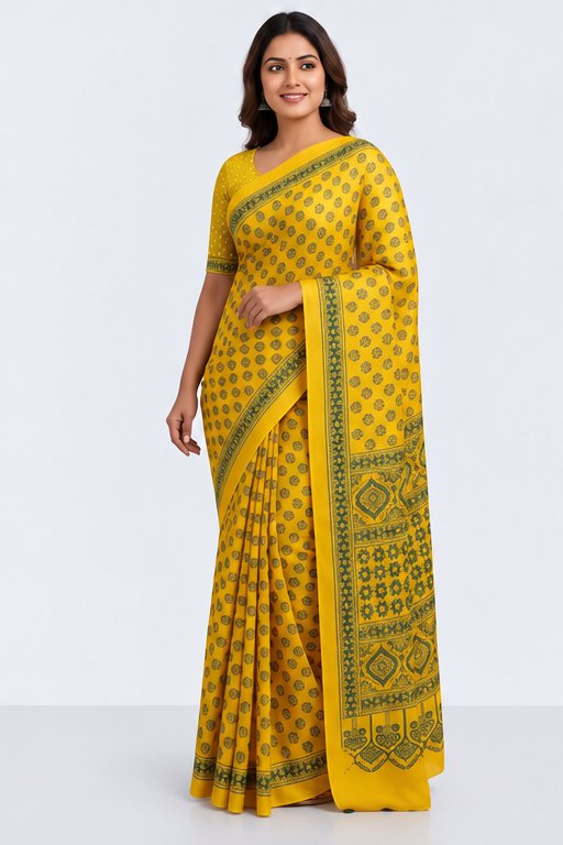 MODAL AJRAKH BLOCK PRINT SAREE(5) - View 3