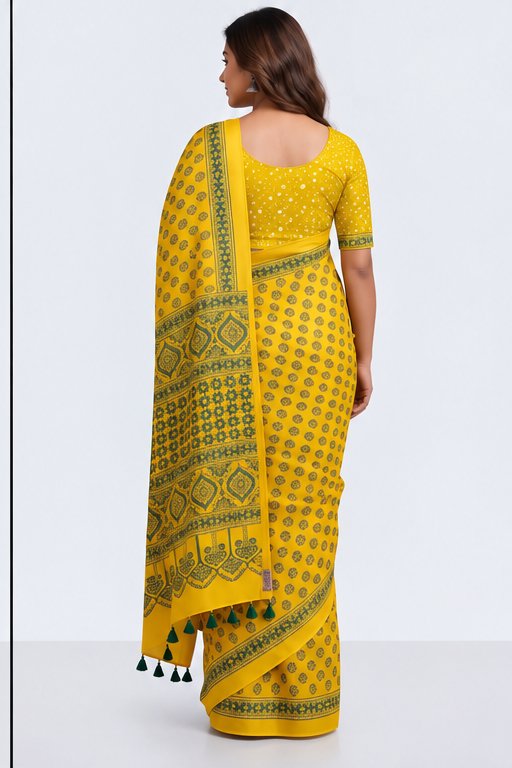 MODAL AJRAKH BLOCK PRINT SAREE(5) - View 4