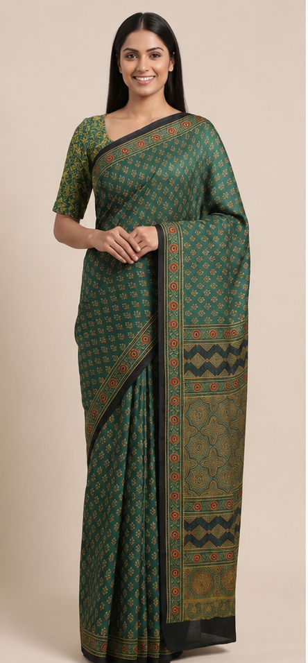MODAL AJRAKH BLOCK PRINT SAREE(6)