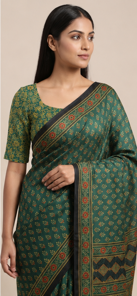 MODAL AJRAKH BLOCK PRINT SAREE(6) - View 2