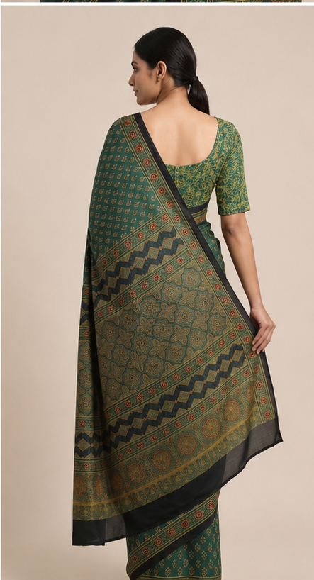 MODAL AJRAKH BLOCK PRINT SAREE(6) - View 4