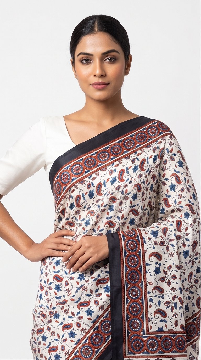 MODAL AJRAKH BLOCK PRINT SAREE(7)