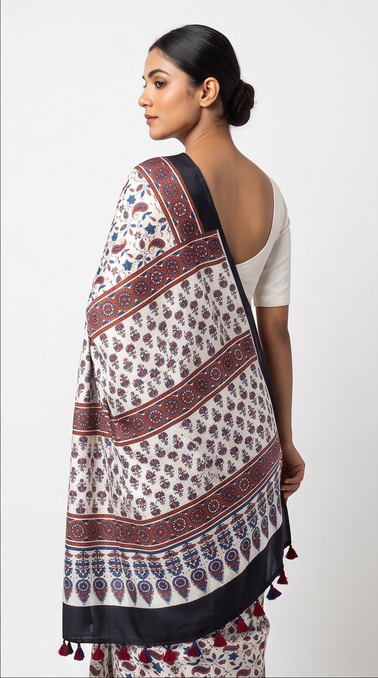 MODAL AJRAKH BLOCK PRINT SAREE(7) - View 2