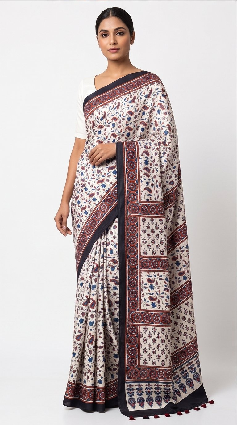 MODAL AJRAKH BLOCK PRINT SAREE(7) - View 3