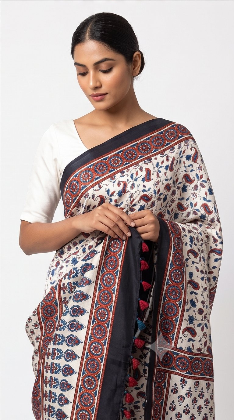 MODAL AJRAKH BLOCK PRINT SAREE(7) - View 4