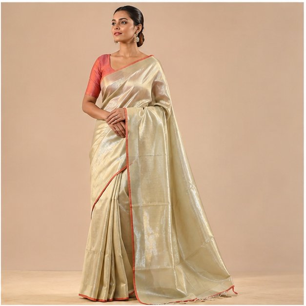TISSUE COTTON SAREE - Color:CHAMPAIGNE GOLD