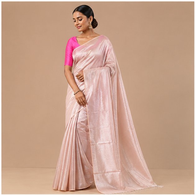 TISSUE COTTON SAREE - Color:BLUSH PINK
