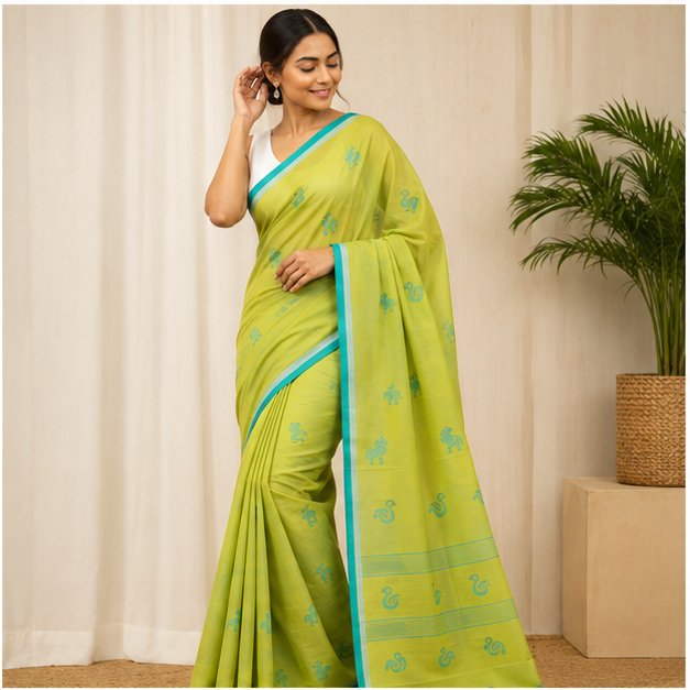 COTTON JAMDANI HANDWOVEN SAREE - View 7