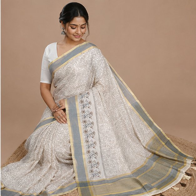 PRINT SEMI TUSSAR SAREE