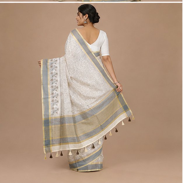 PRINT SEMI TUSSAR SAREE - View 2