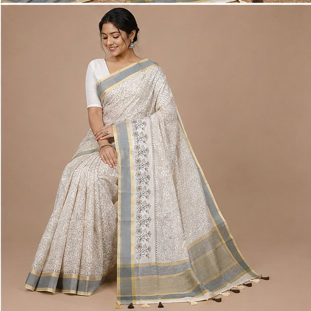 PRINT SEMI TUSSAR SAREE - View 3