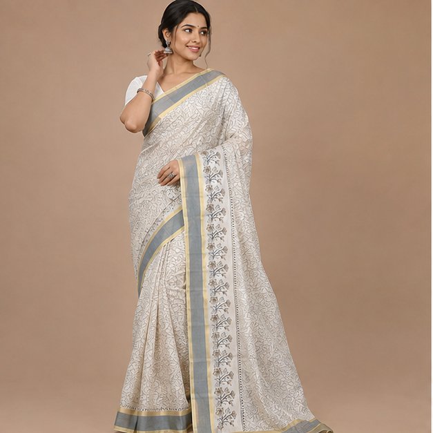 PRINT SEMI TUSSAR SAREE - View 4