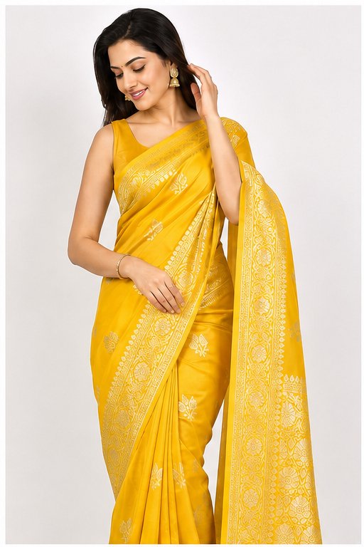 BANARASI WORK MUNGA ZARI BUTTA SAREE - View 4