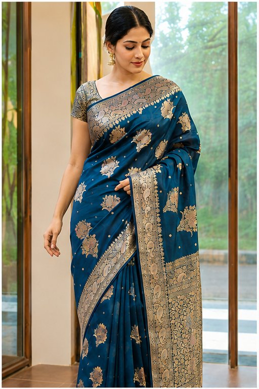 BANARASI  SEMI SILK BUTTA SAREE - View 3