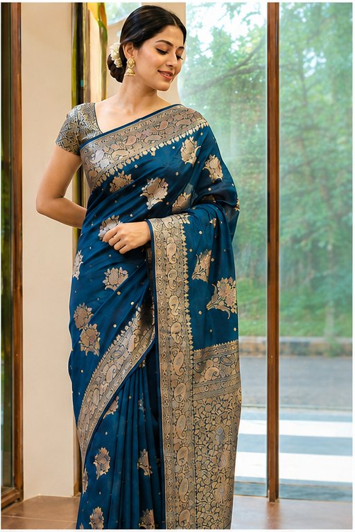 BANARASI  SEMI SILK BUTTA SAREE - View 4