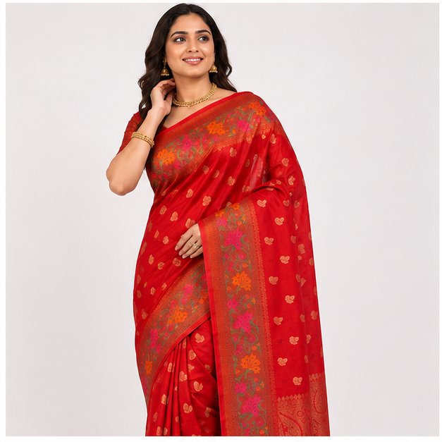 BANARASI WORKED SEMI SILK BUTTA SAREE - View 2