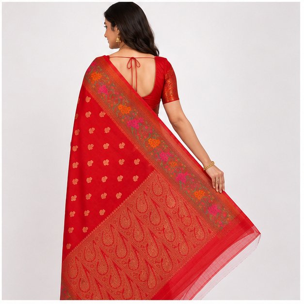 BANARASI WORKED SEMI SILK BUTTA SAREE - View 3