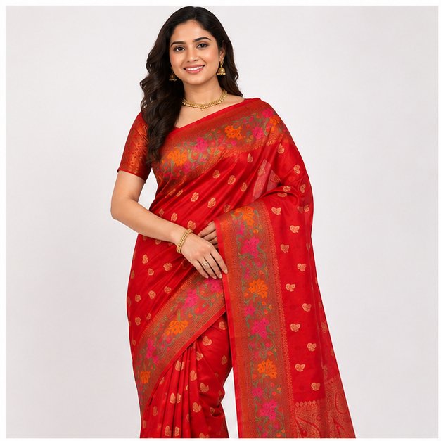 BANARASI WORKED SEMI SILK BUTTA SAREE - View 4