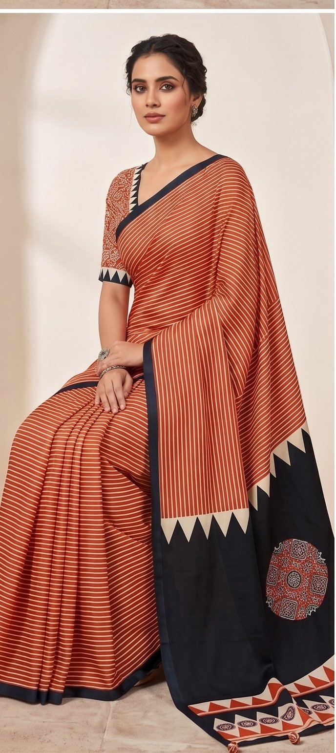 SEMI SILK AJRAKH PRINTED SAREE