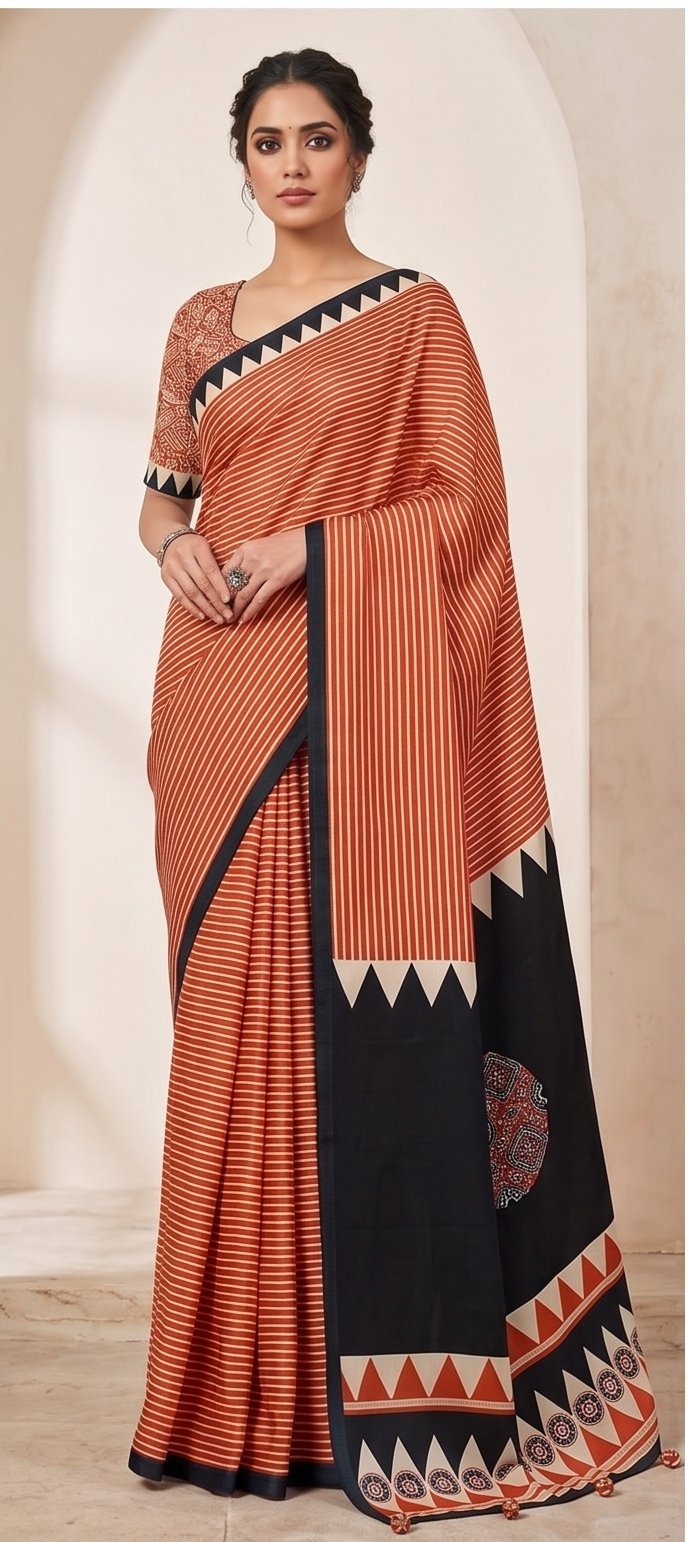 SEMI SILK AJRAKH PRINTED SAREE - View 3